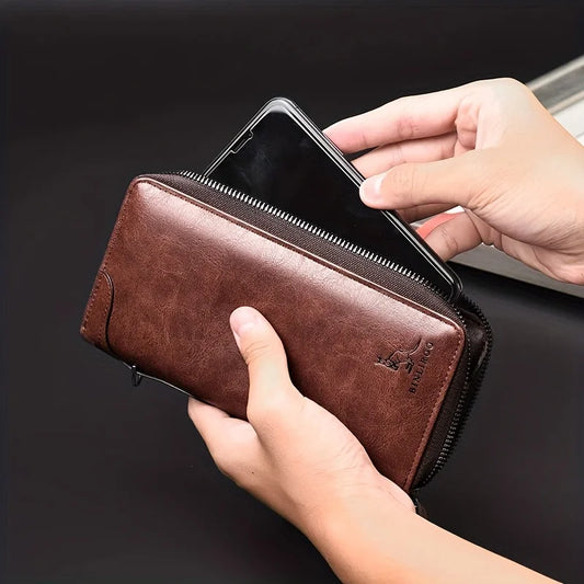 メンズ ロングジッパーウォレット 高品質PUレザーウォレット RFIDブロッキング ビジネスクラッチバッグ クレジットカードホルダー 財布 メンズ