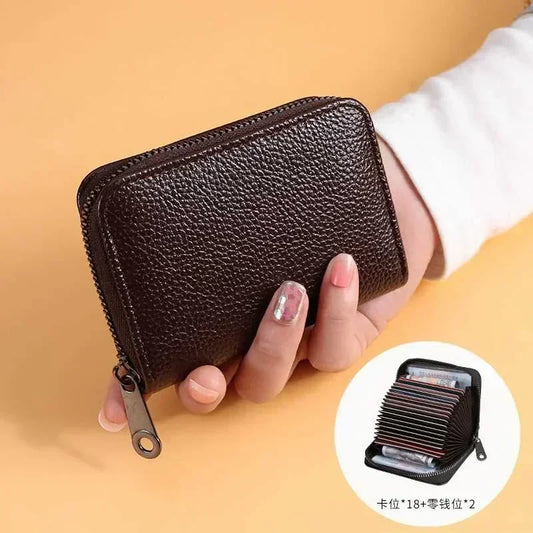 マルチスロットカードホルダー ヴィンテージ スモールウォレット レディース メンズ ビジネス バンク クレジットカードバッグ メンズ コインポーチ ソリッドレザー ジッパーウォレット