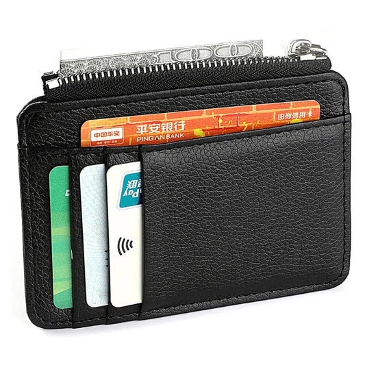 ミニクレジットカードウォレット、IDカードホルダー、メンズスモールウォレット、薄型スリーブ、ジッパー付きショートコインウォレット