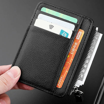 ミニクレジットカードウォレット、IDカードホルダー、メンズスモールウォレット、薄型スリーブ、ジッパー付きショートコインウォレット